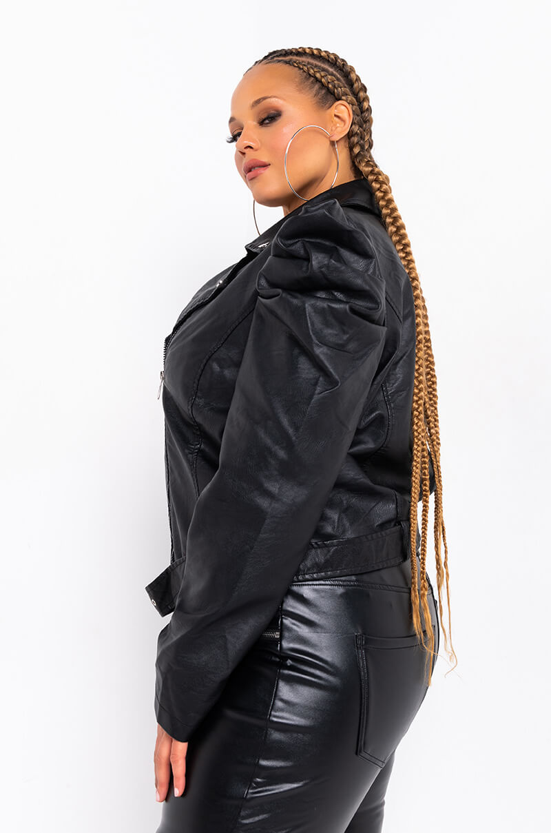 AZALEA WANG MENNELI PUFF SLEEVE PLUS SIZE MOTO JACKET