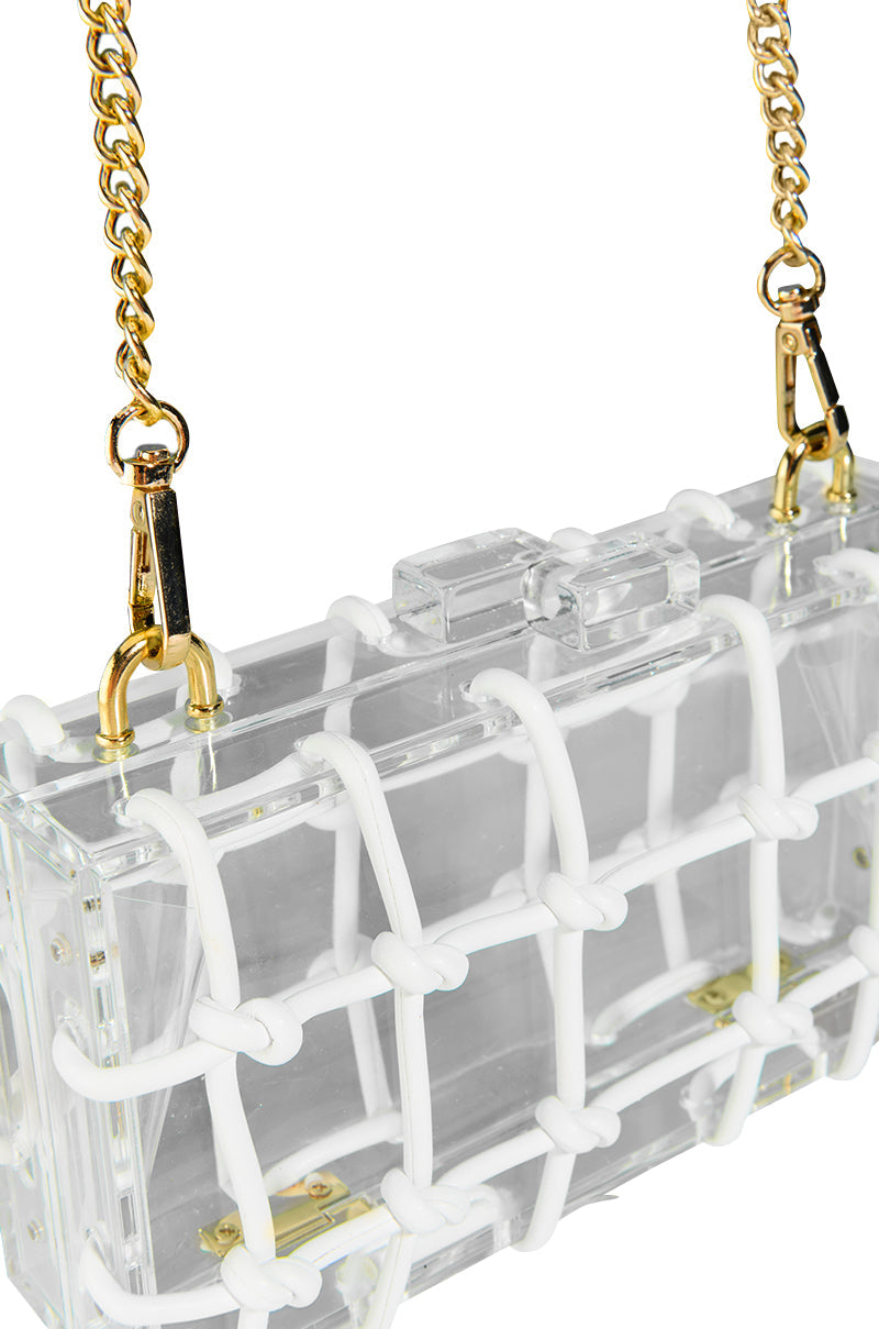 CLEAR CASE PURSE WITH RHINESTONE ROPE